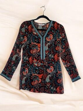 Biba Women’s Black Tunic with Teal & Orange Floral Pattern Size S
